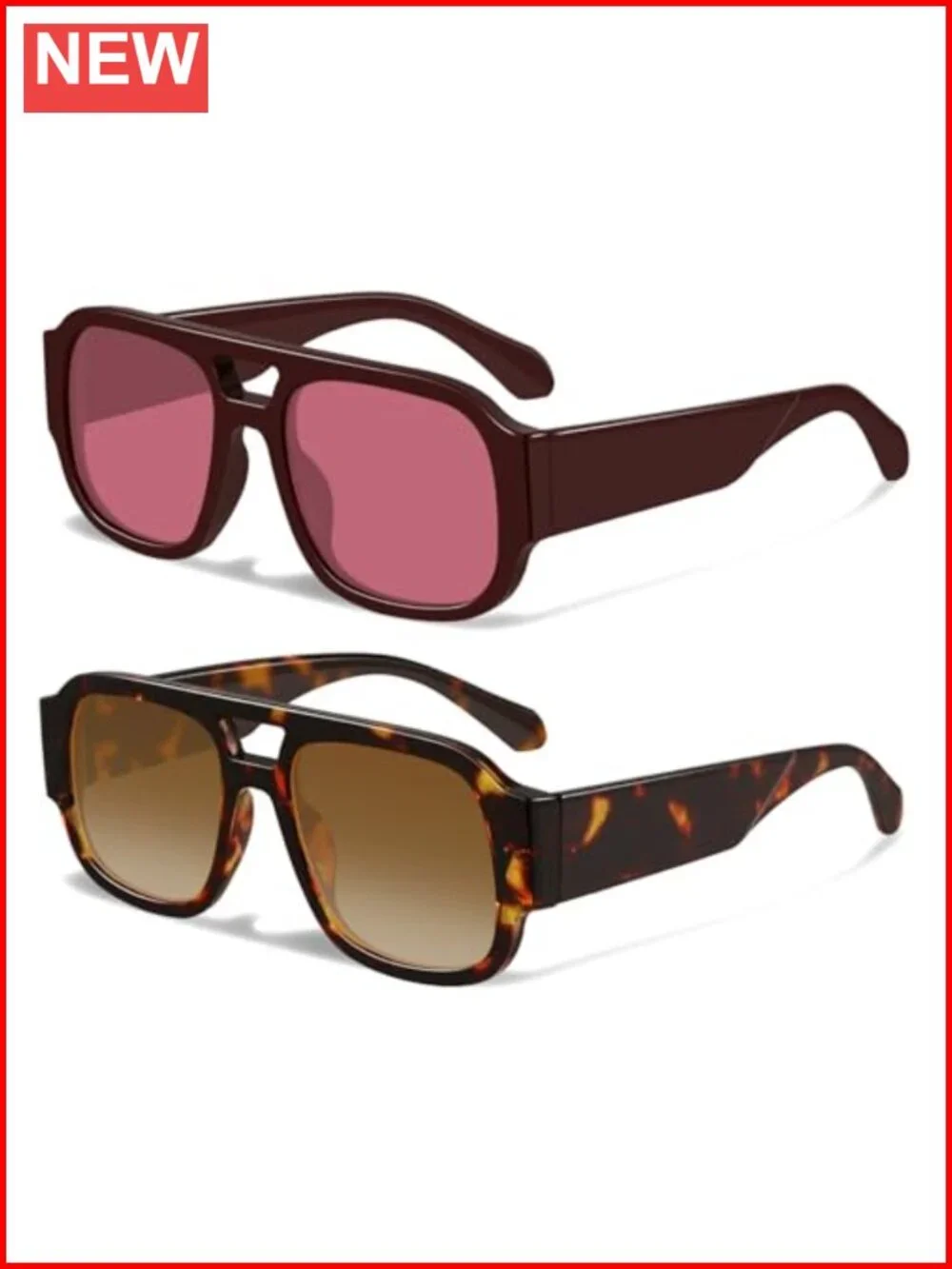 Retro Oversized Aviator Sunglasses Double Bridge UV400 Protection Glasses